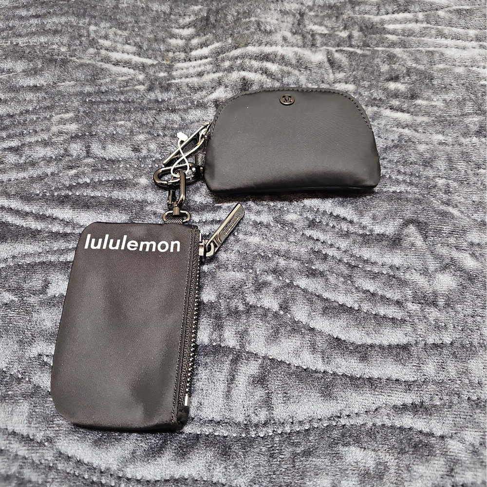 lululemon Dual Pouch Wristlet Black Double Zip Pouch Keychain Wallet